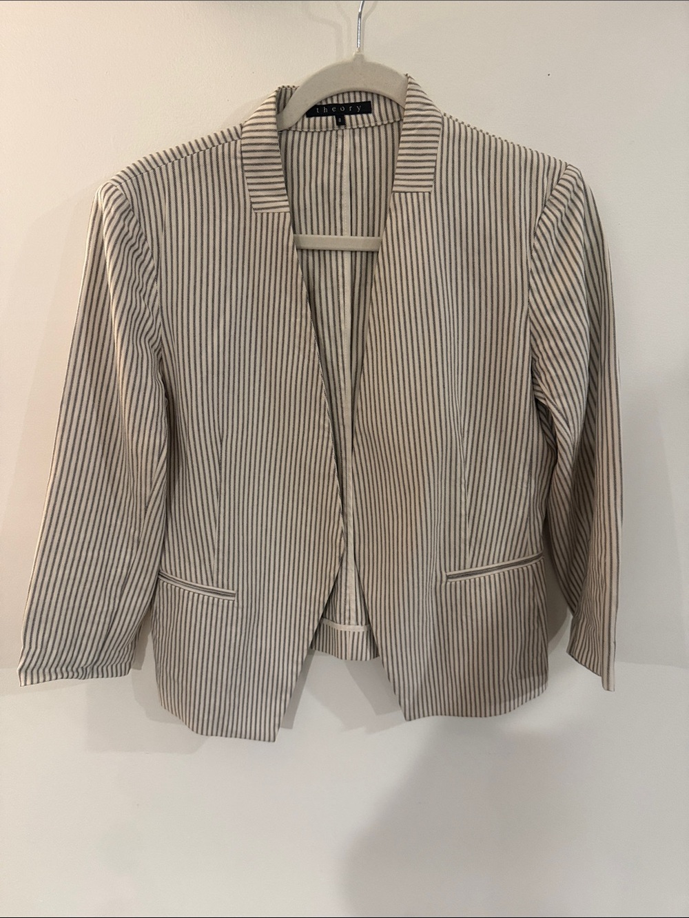 Theory Striped Open-Front Women's Blazer Jacket - Cream & Black